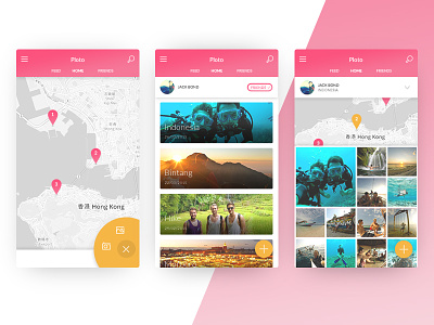 Travel Photography App app design flat map material photo photography travel