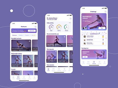 Fitness & workout mobile app app challenge design fit fitness fitnessapp health healthcare mobileapp pilates purple ui uidesigner ux uxdesigner uxresearch violet workout workouts yoga