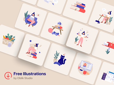 Free Remote Work Illustrations art character design flat freebie girl character graphic design illustration illustrations illustrator oblik studio remote remote work resources vector vector art vector illustrations website illustrations work workspace