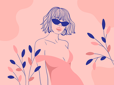 A E S T H E T I C - 4 - aesthetic body earrings girl hair illustration line lips pink plant plants sunglasses woman