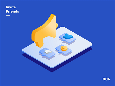 Nexo Illustration - Invite Friends animation app banking blockchain blue crypto cryptocurrency fintech flat floating illustration invite isometric isometry loudspeaker message motion nexo smile twitter