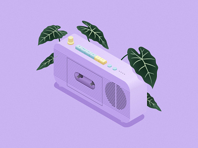 Soul Searchin' Vol. 3 art boombox buttons cassette design flat design flat illustration flatdesign illustraion illustrator isometric isometric art isometric illustration isometry leaves music play radio vintage