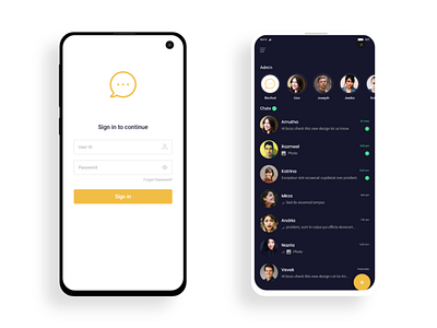 BizChat app design bizchat business app chat app cloud app communication dark mode mobile app jewelry app mobile app design ui ui case study yellow color app