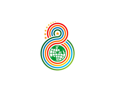 8 Logo Anniversary with Globe and Stars anniversary branding graphic design logo design vector
