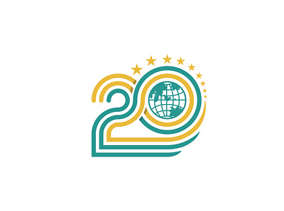 Number 20 Anniversary Design With Globe and Stars anniversary branding graphic design logo