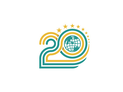 Number 20 Anniversary Design With Globe and Stars