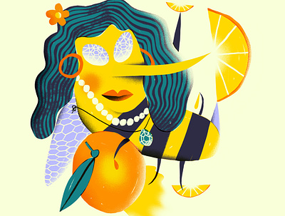 Tangerine Honey Queen #1 alcohol bee bees beverage character cider colorful hard cider illustration illustrator packaging packaging design packaging illustration packagingdesign product product illustration product packaging save the bees visual design