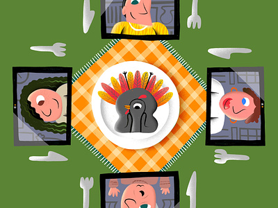 Zoom Thanksgiving dinner editorial editorial art editorial illustration happy thanksgiving holidays illustration illustrator people procreate skype thanks thanksgiving thanksgiving day turkey video call voice call zoom