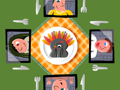 Zoom Thanksgiving dinner editorial editorial art editorial illustration happy thanksgiving holidays illustration illustrator people procreate skype thanks thanksgiving thanksgiving day turkey video call voice call zoom