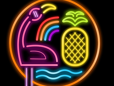 Fort Lauderdale Neon Sign flamingo fll florida fort illo illustration lauderdale neon pineapple rainbow sign tropical