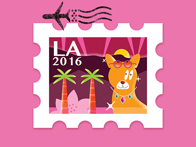 LA Travel Stamp angeles animals california chiuahua hollywood la los palm trees postage stamp travel usa