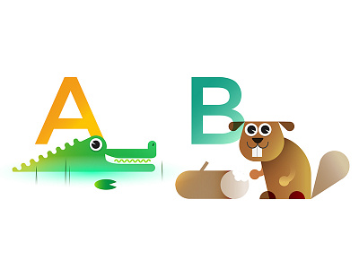 A & B alligator alphabet animals beaver childrens colorful cute illustration kids poster print