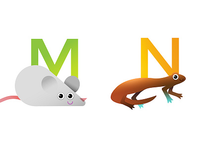 M & N ai alphabet animals baby childrens colorful flat fun illustration kids toddler vector
