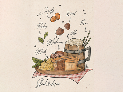 Tavern food series - Steak and ale pie digital illustration food illustration