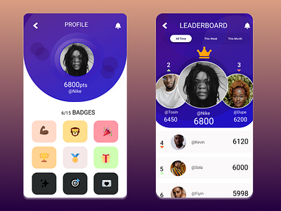 A leaderboard & profile page for a sports app by Omolola Odunowo app design icon ui