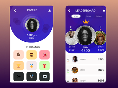 A leaderboard & profile page for a sports app by Omolola Odunowo