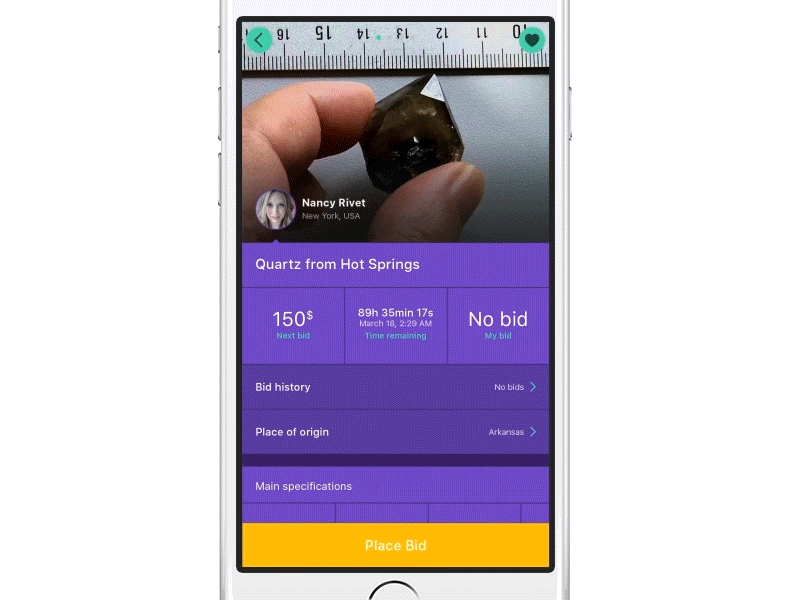 Bid History for Minerals App MVP animation app auction bid design ios iphone purple ui ukraine ux