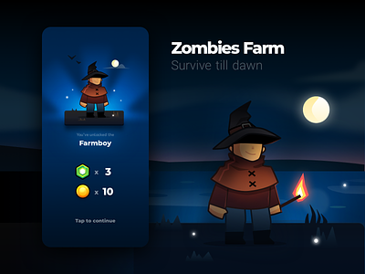 Zombies Farm app application dawn design farm farmboy game illustration moon night torch ui zombie