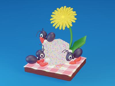 Sugar Ants 3d 3d modeling ant ants character dandelion flower illustration picnic sugar