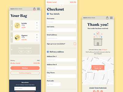 E-commerce website - mobile design basket checkout e commerce food mobile order confirmation ui web design