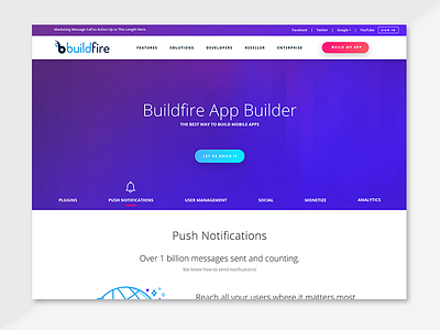 Buildfire website button features gradient icons silicon valley startup tech startup web design