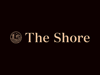 The Shore branding circle badge illustration lighthouse line icon line illustration logo mental health stars waves wordmark