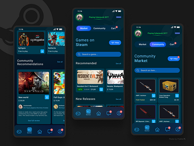 Redesign Steam Mobile Part 3 (Market) app design futuristic game design games market minimalism modern steam ui ui design ux valve