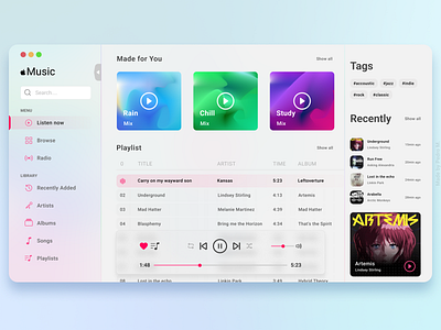 Apple Music Concept (Light theme) apple dashboard gradients music player playlist sidebar songlist ui ux