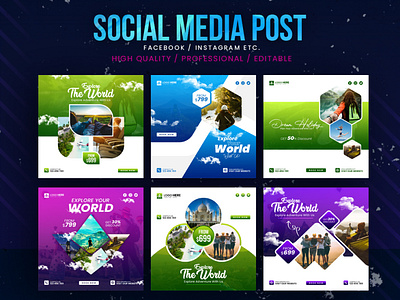 Travel agency social media post banner template design