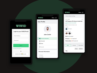 VIVID – Martech app mobile view brief dashboad dashboard dashboard ui login martech mobile ui user profile