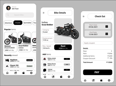 Bike Rental App app design prototype ui uiux ux