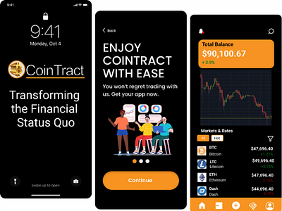 CoinTract Cryptocurrency mobile app bitcoin branding cryptocurrency cryptocurrency mobile app design designer graphic design logo mobile app ui user interface ux