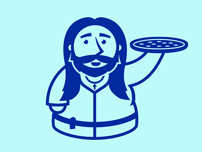Pizza Jesus beard big cartoon character cross fat hair hungry jesus man boobs pizza robe