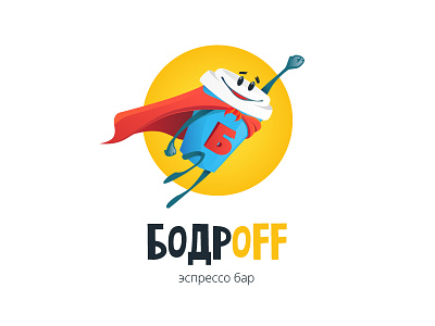 Bodroff Coffee brand cafe coffee espresso flying logo superhero