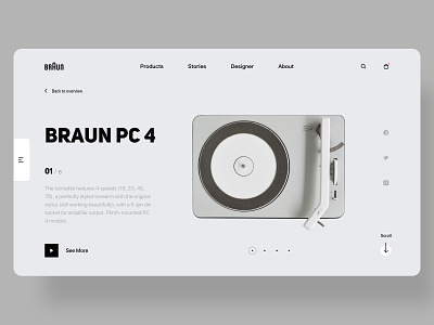 Braun Web Design - PC 4 braun bright interface layout product products turntable typogaphy ui ux web web design website white