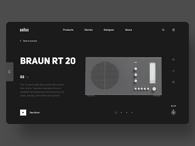 Braun Web Design - RT 20 braun dark ui graphic interface layout music product radio typogaphy ui ux video web webdesign website