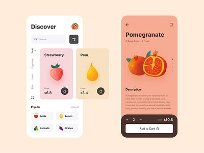 Groceries Shopping - App design app app design apple avocado fruit grapes grocery illustration lemon pear pomegranate shopping store strawberry ui uidesign