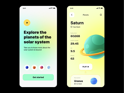 Explore Solar System Mobile App 3d app design clean concept gradient planet saturn solar system space stars ui universe uranus
