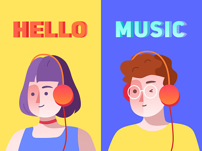 Hello Music classical headphone illustration music