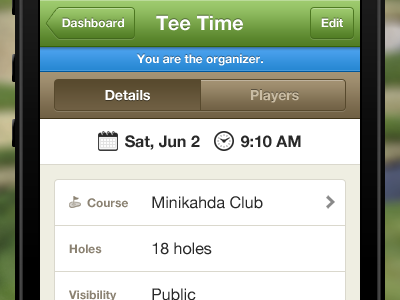 Tee Time app details golf green mobile