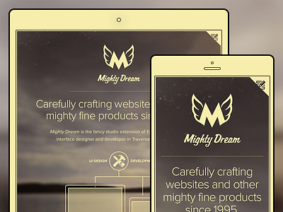 Updated: Mighty Dream contact form desktop mobile purple responsive single page tablet yellow