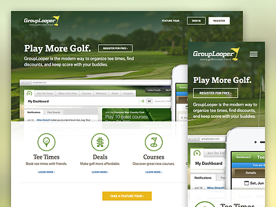 GroupLooper golf mobile responsive web app website