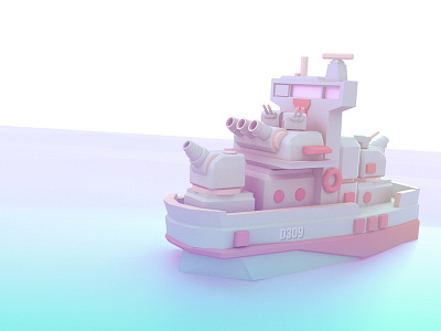 Tiny Warship 3d illustration ship tiny war