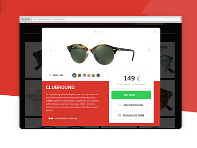 Rayban Product Page Rework checkout ecommerce glasses item page payement personalization product store zoom