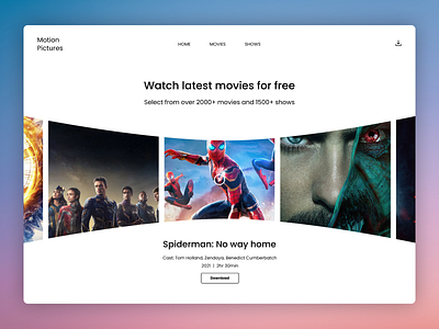 Motion Pictures movie website design design figma interaction interactiondesign interface movie photoshop screen simple theatre ui ux website