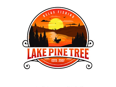 Lake Pine Tree fishing illustration lake logo pine tree vector vintage