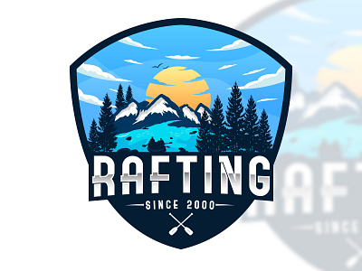 Rafting illustration logo logodesign mountain pleasure rafting river travel and hotel vacation vintage