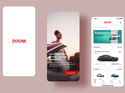 Zoom car rental services app design ui ux