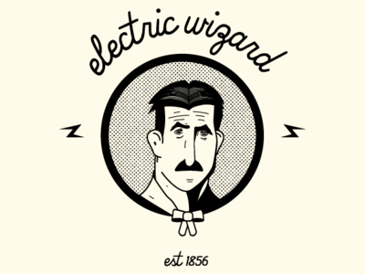 Nikola Tesla adobe art badge blackandwhite branding charachter color icon illustration logo tesla texture vector