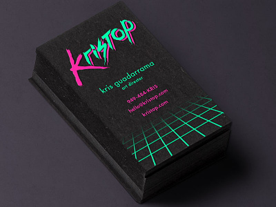 Kristop Business Card Design 1 Sided 80s brush business card foil letterpress neon rad script